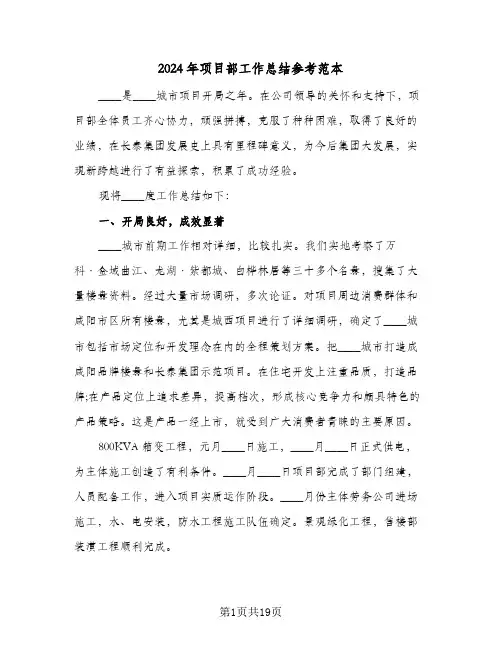 2024年项目部工作总结参考范本（5篇）