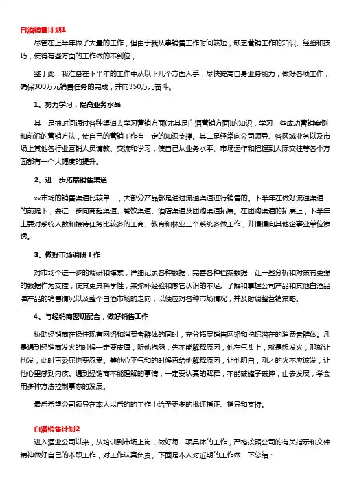 白酒销售计划(精选5篇)
