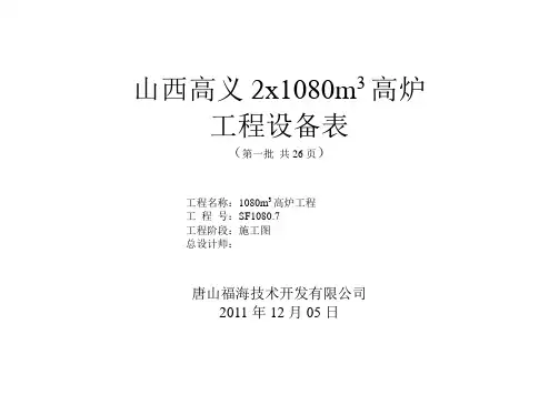 高义2x1080高炉设备表(第一批)111207