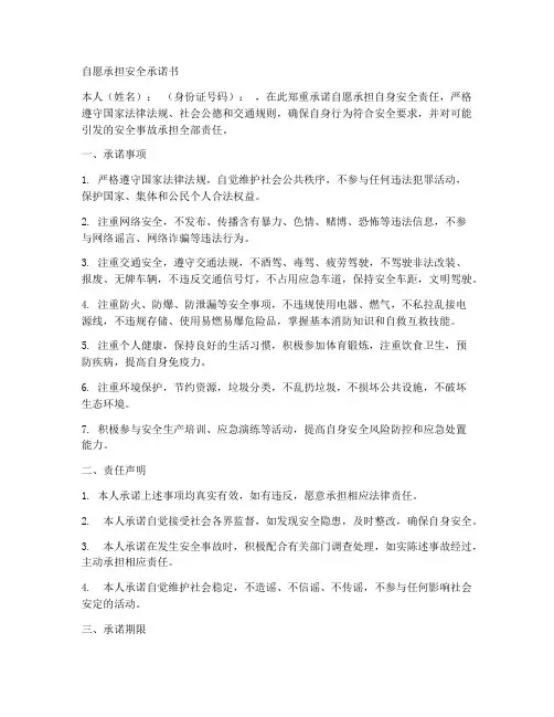 自愿承担安全承诺书