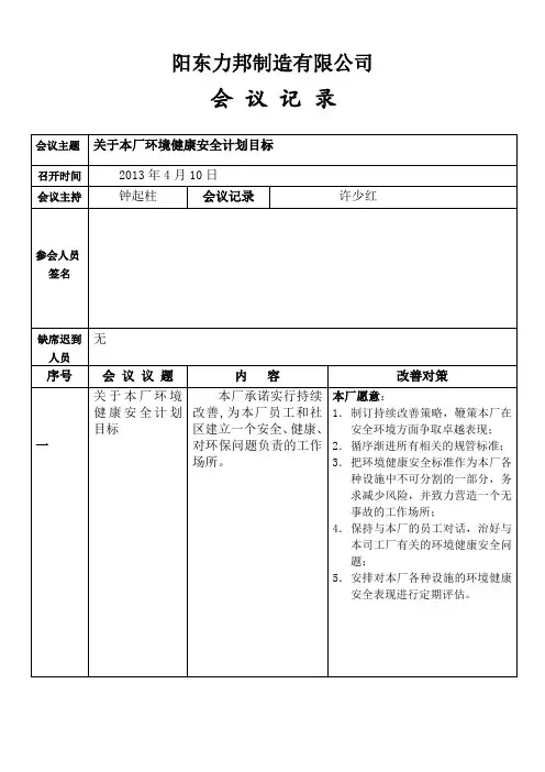 环境健康安全会议记录