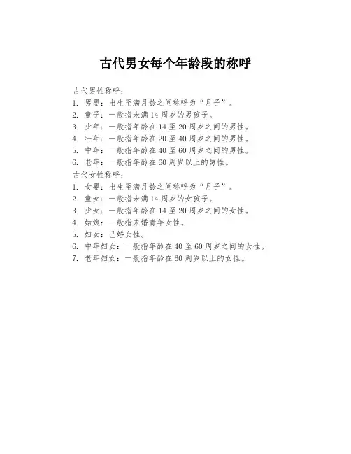 古代男女每个年龄段的称呼