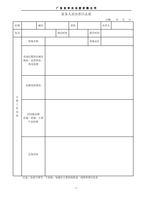 业务人员出差日志表
