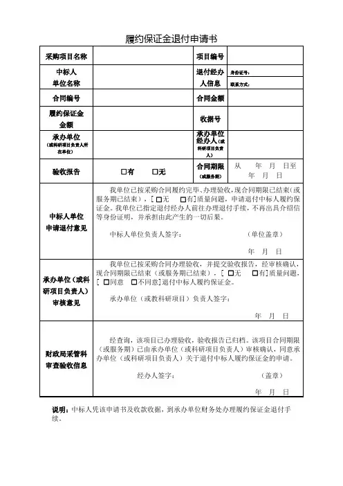 履约保证金退付申请书