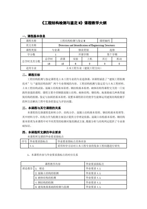 《工程结构检测与鉴定M》课程教学大纲