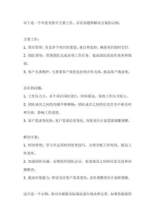 年度考核主要工作,存在的问题和解决方案