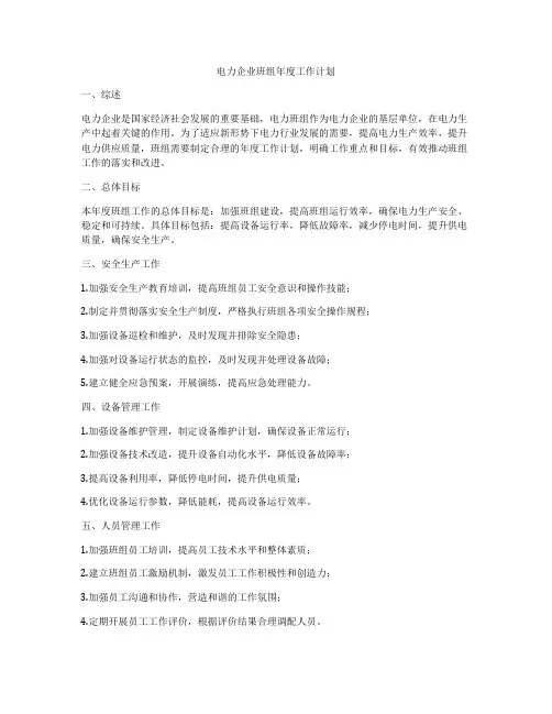 电力企业班组年度工作计划