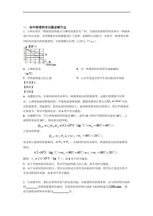2020-2021备战中考物理综合题专练∶热学问题求解方法含答案