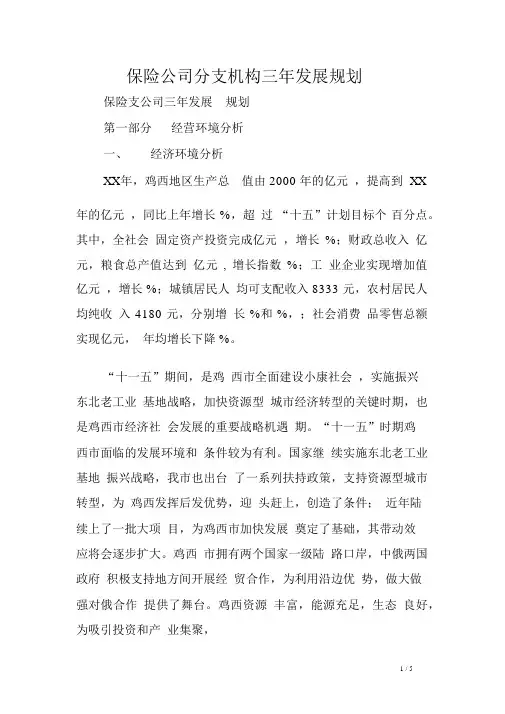 保险公司分支机构三年发展规划