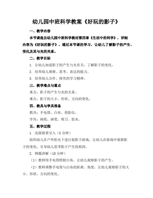幼儿园中班科学教案《好玩的影子》