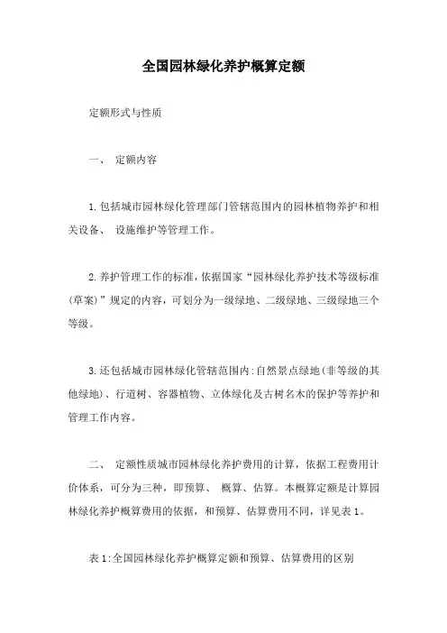 全国园林绿化养护概算定额【最新版】