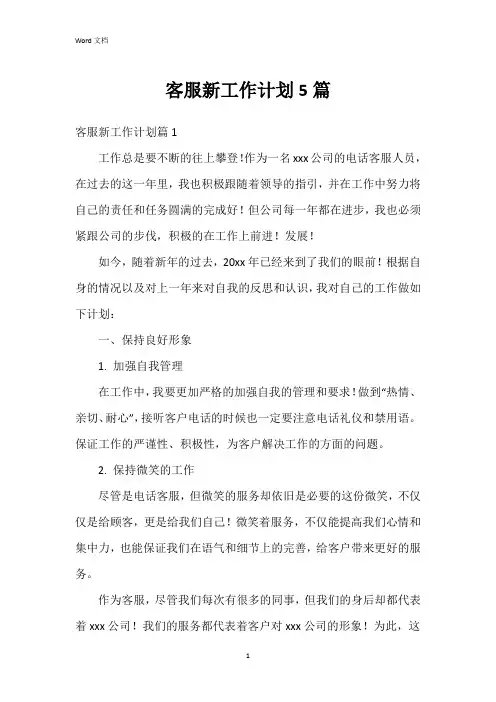 客服新工作计划5篇