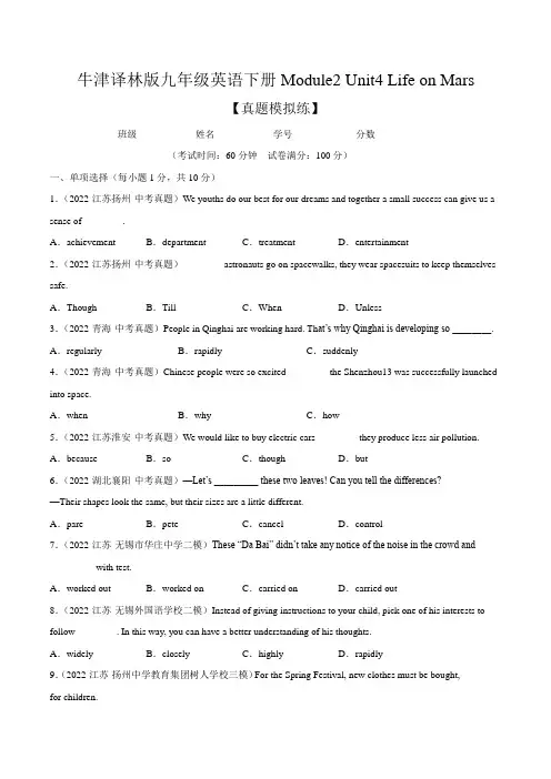 Unit4LifeonMars-2022-2023学年九年级英语下册单元复习(牛津译林版)(原卷版)