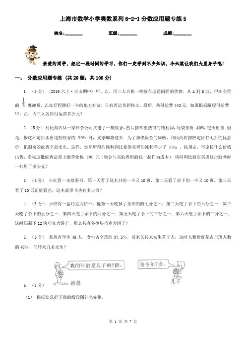 上海市数学小学奥数系列6-2-1分数应用题专练5