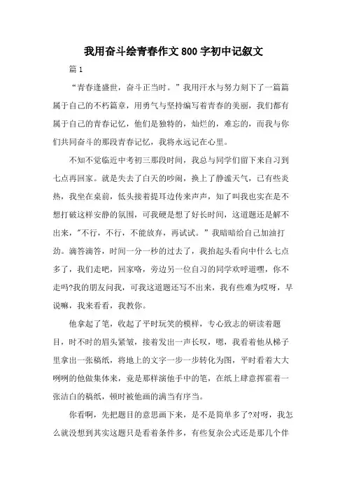 我用奋斗绘青春作文800字初中记叙文