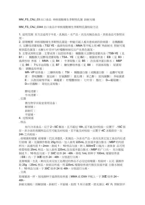 MMFSCNJ出口食品中单核细胞增生李斯特氏菌检验方法