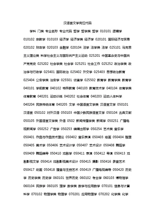 汉语言文学岗位代码
