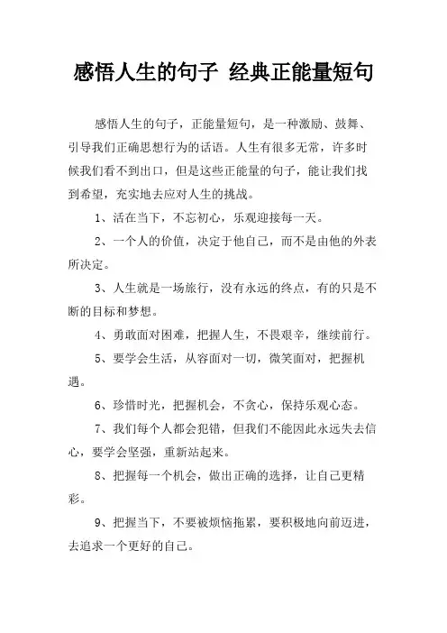 感悟人生的句子 经典正能量短句
