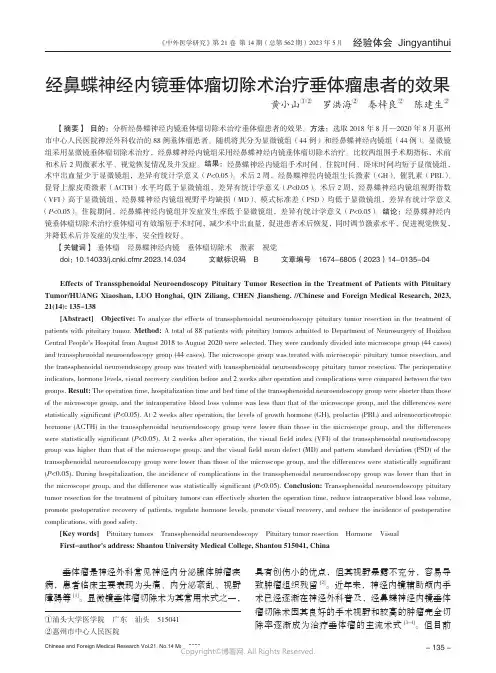 211294374_经鼻蝶神经内镜垂体瘤切除术治疗垂体瘤患者的效果