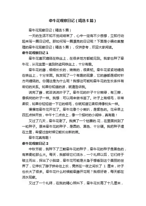 牵牛花观察日记（精选5篇）