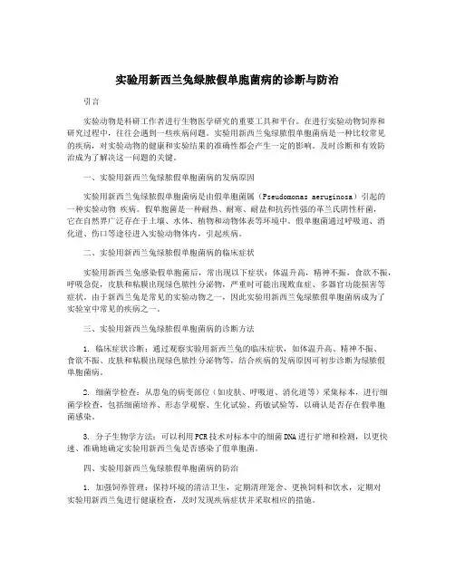 实验用新西兰兔绿脓假单胞菌病的诊断与防治