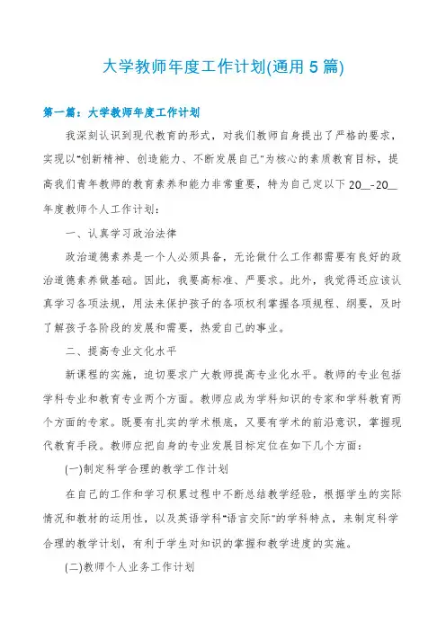 大学教师年度工作计划(通用5篇)
