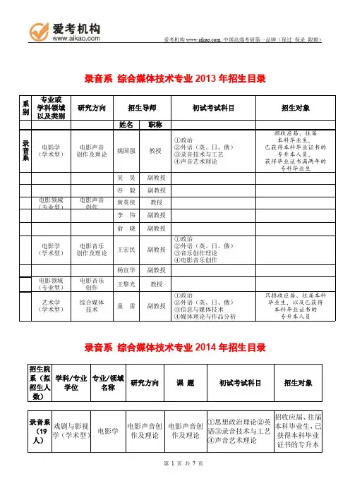 2015北京电影学院综合媒体技术考研 招生人数 参考书 报录比 复试分数线 考研真题 考研经验 招生简章