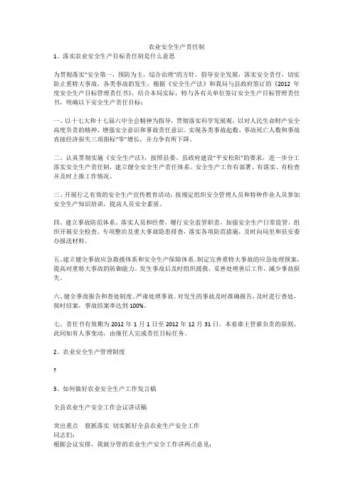 农业安全生产责任制安全生产