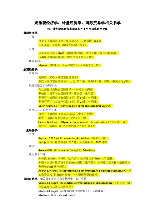 宏微观经济学、计量经济学、国际贸易学相关书单