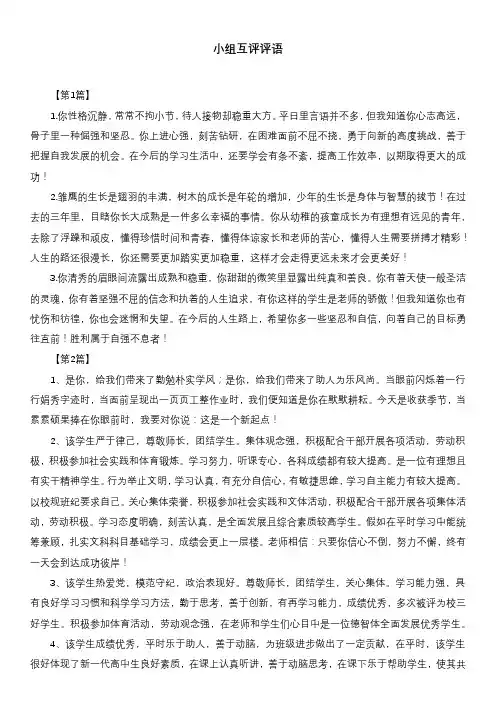 小组互评评语
