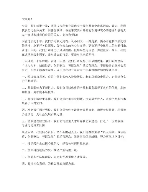 商业庆典领导发言稿