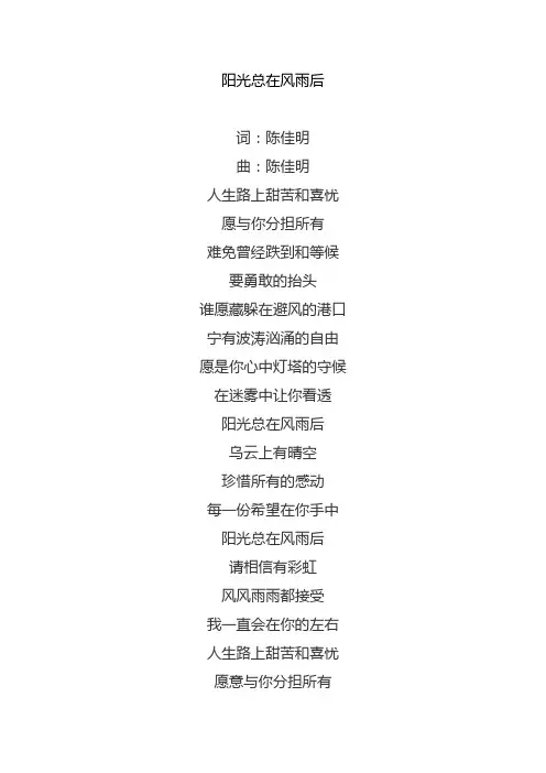 阳光总在风雨后 歌词