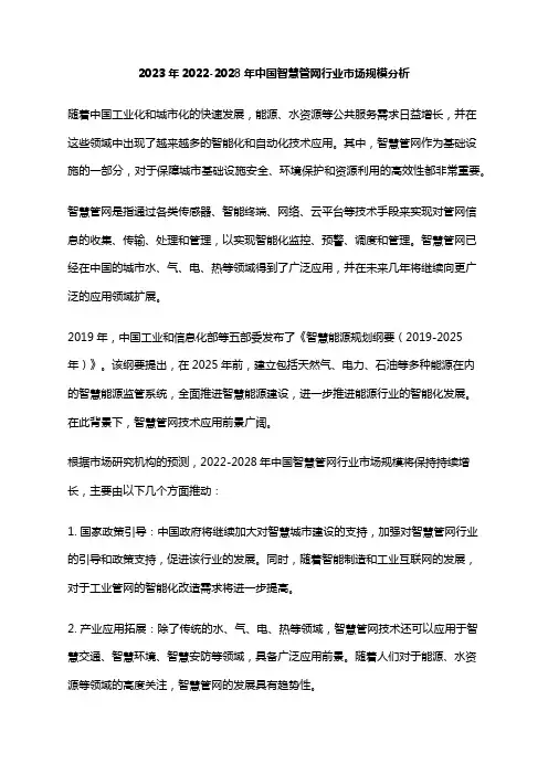 2023年2022-2028年中国智慧管网行业市场规模分析