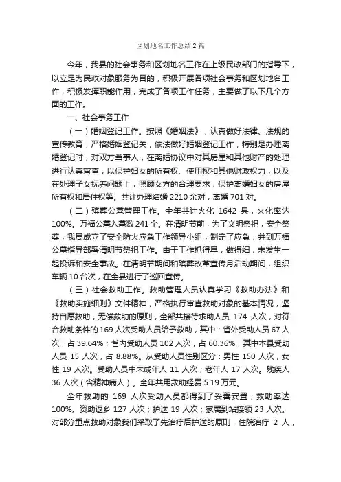 区划地名工作总结2篇_工作总结范文_
