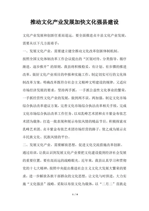 2019年推动文化产业发展加快文化强县建设