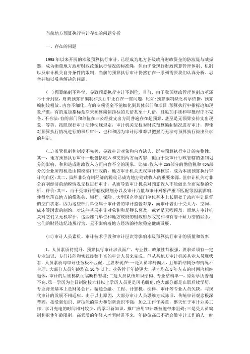 [预算,地方,问题]当前地方预算执行审计存在的问题分析