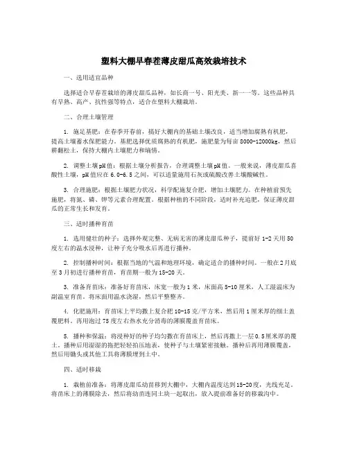 塑料大棚早春茬薄皮甜瓜高效栽培技术