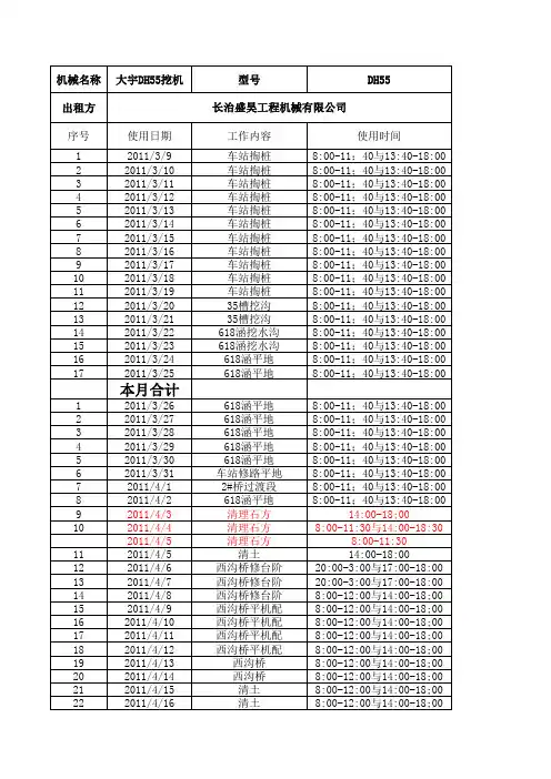 机械台班单统计样表