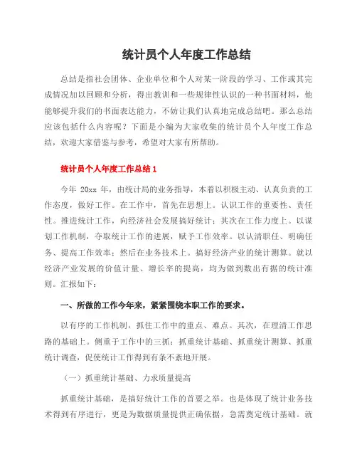 统计员个人年度工作总结