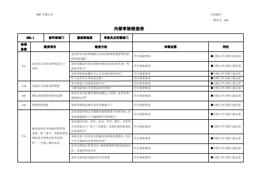 2023年内部审核检查表(三体系)