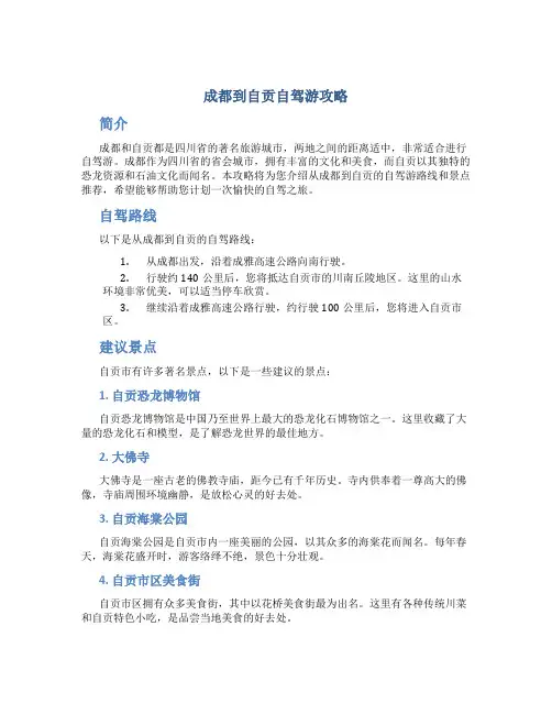 成都到自贡自驾游攻略
