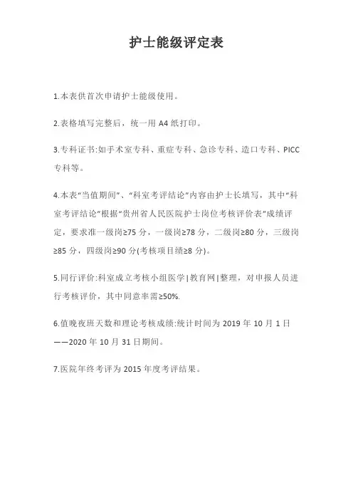 护士能级评定表【最新版】