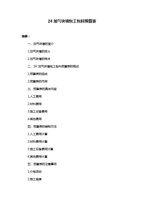 24加气块墙包工包料预算表