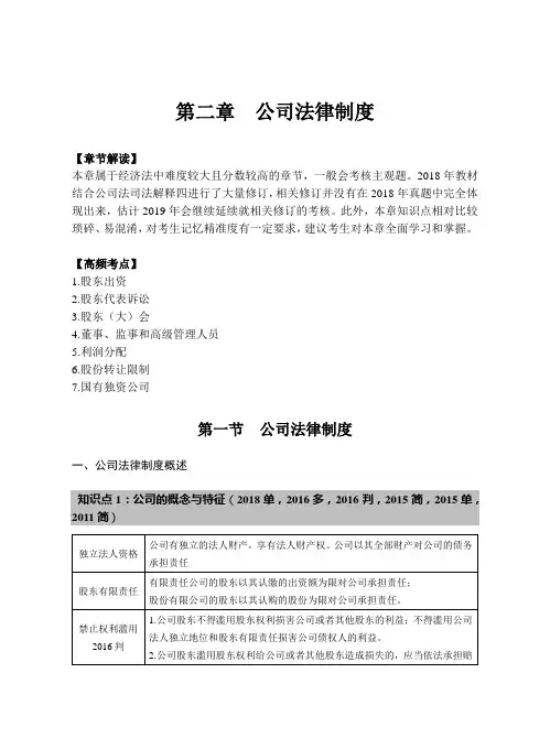 中级经济法知识点第二章(公司法律制度)