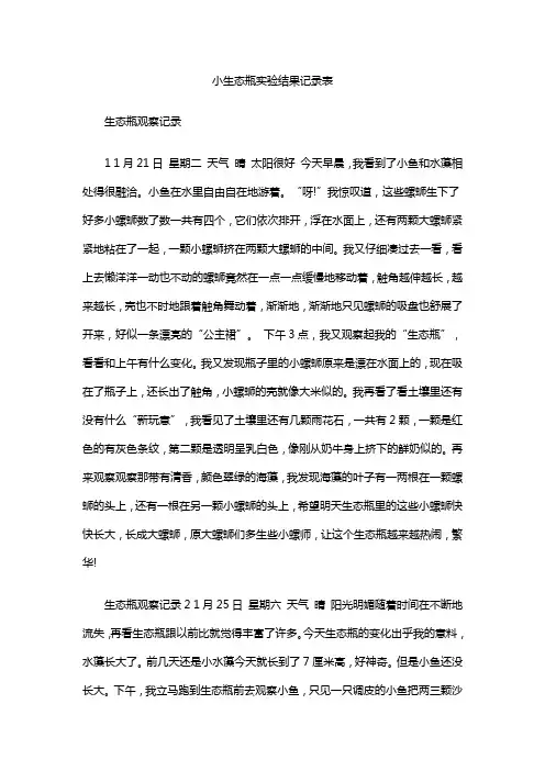 小生态瓶实验结果记录表