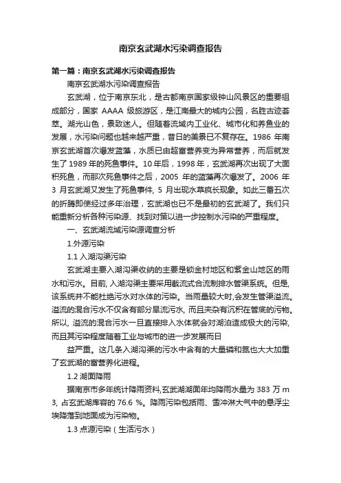 南京玄武湖水污染调查报告