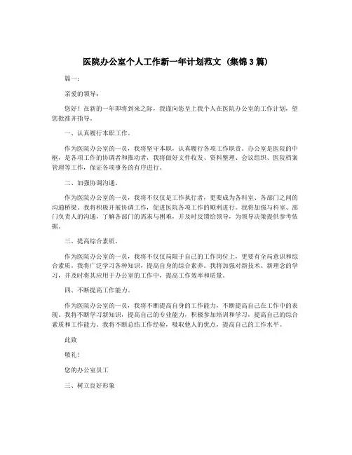 医院办公室个人工作新一年计划范文 (集锦3篇)