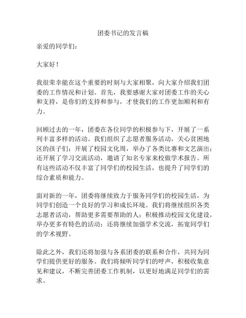 团委书记的发言稿