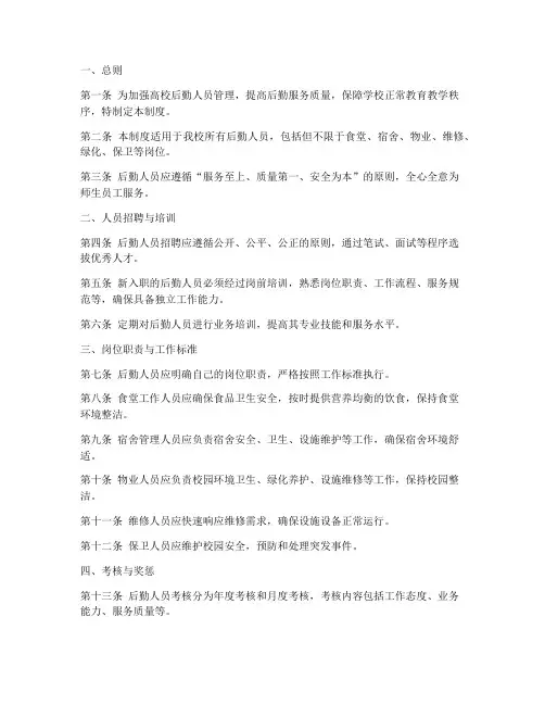 高校后勤人员管理制度全套