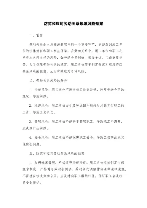 防范和应对劳动关系领域风险预案
